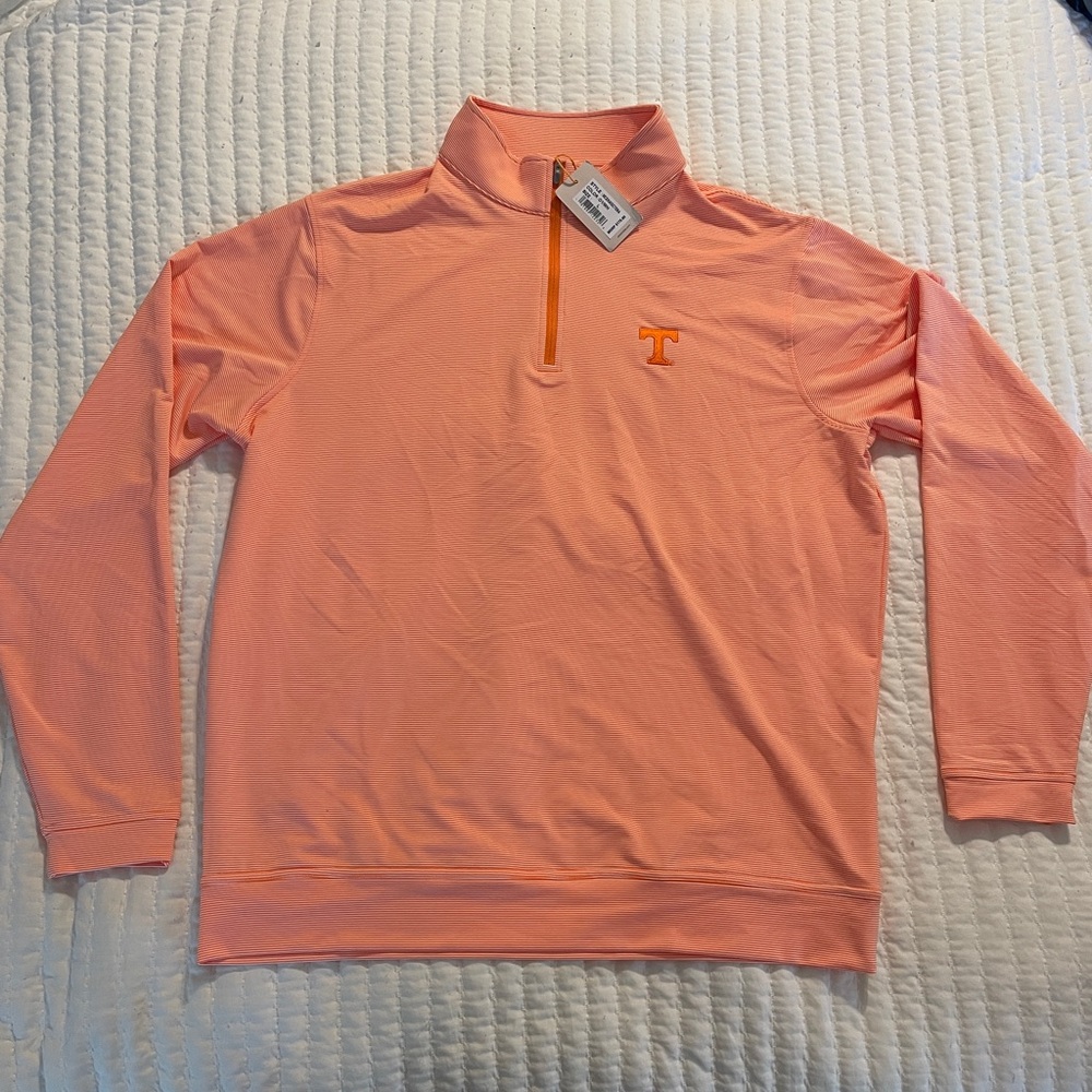 Peter Millar Tennessee Perth Stripe Performance Pullover Orange L Large NWT